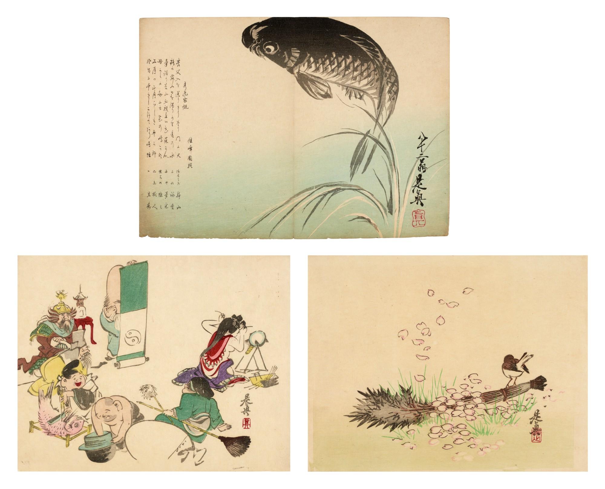 Shibata Zeshin - Three surimono