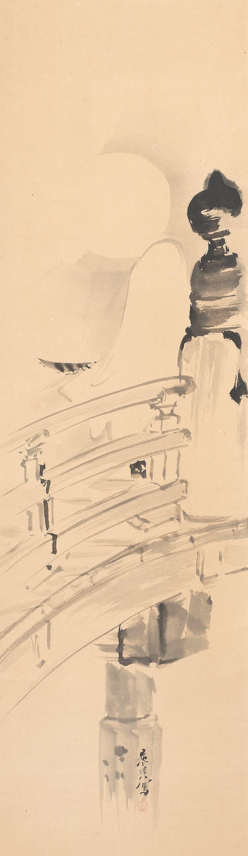 Shibata Zeshin - Ushiwakamaru (The Young Yoshitsune) on Gojo Bridge