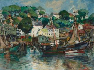 Shirley Marie Russell - Harbor Scene 18 x 24 in. framed 26 1/2 x 32 1/2 in.