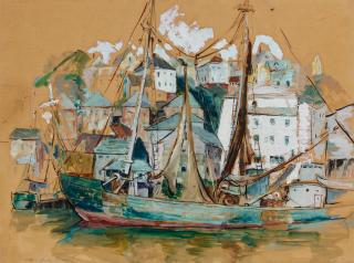 Shirley Marie Russell - Harbor Scene sight 17 1/2 x 23 1/2 in. framed 25 x 31 in.