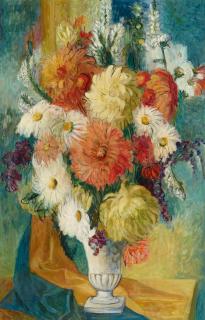 Shirley Marie Russell - Still Life with Chrysanthemums 46 x 30 in. framed 36 1/2 x 52 1/2 in.
