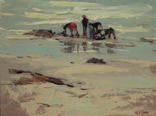 Si Chen Yuan - Clam Diggers 12 x 16in