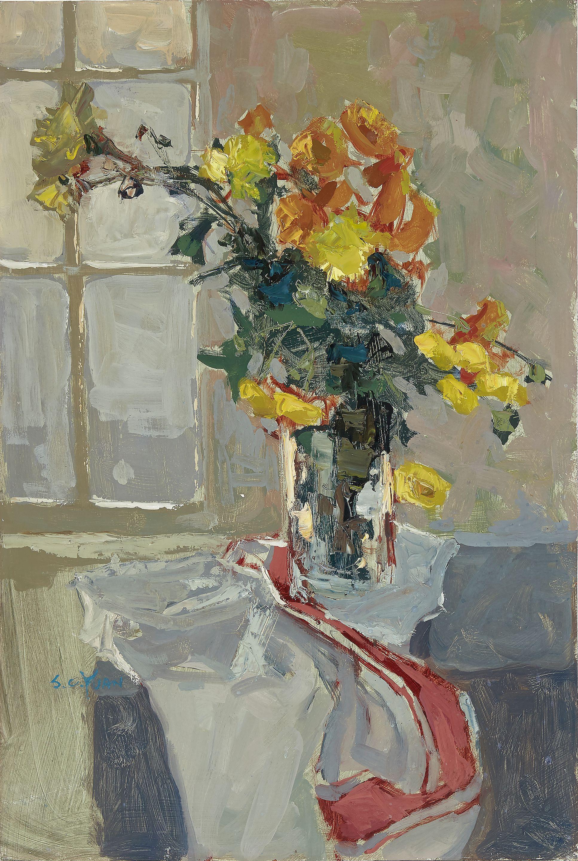 Si Chen Yuan - Window (A vase of yellow flowers beside a window) 24 x 16 1/4in