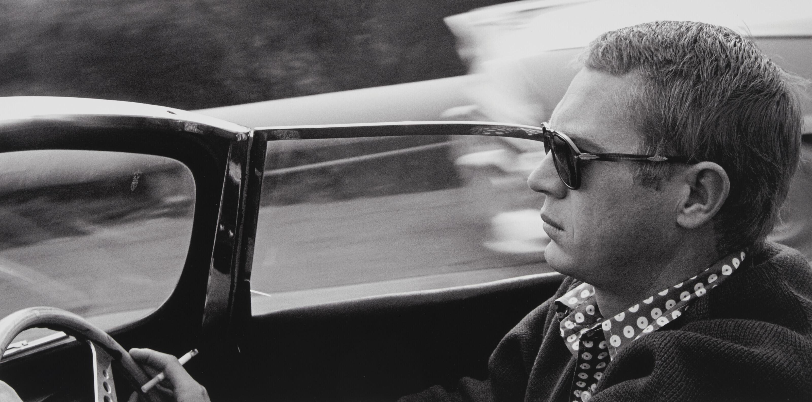 Sid Avery - Steve McQueen Driving his XK-SS Jaguar Through Nichols Canyon in the Hollywood Hills, 1960