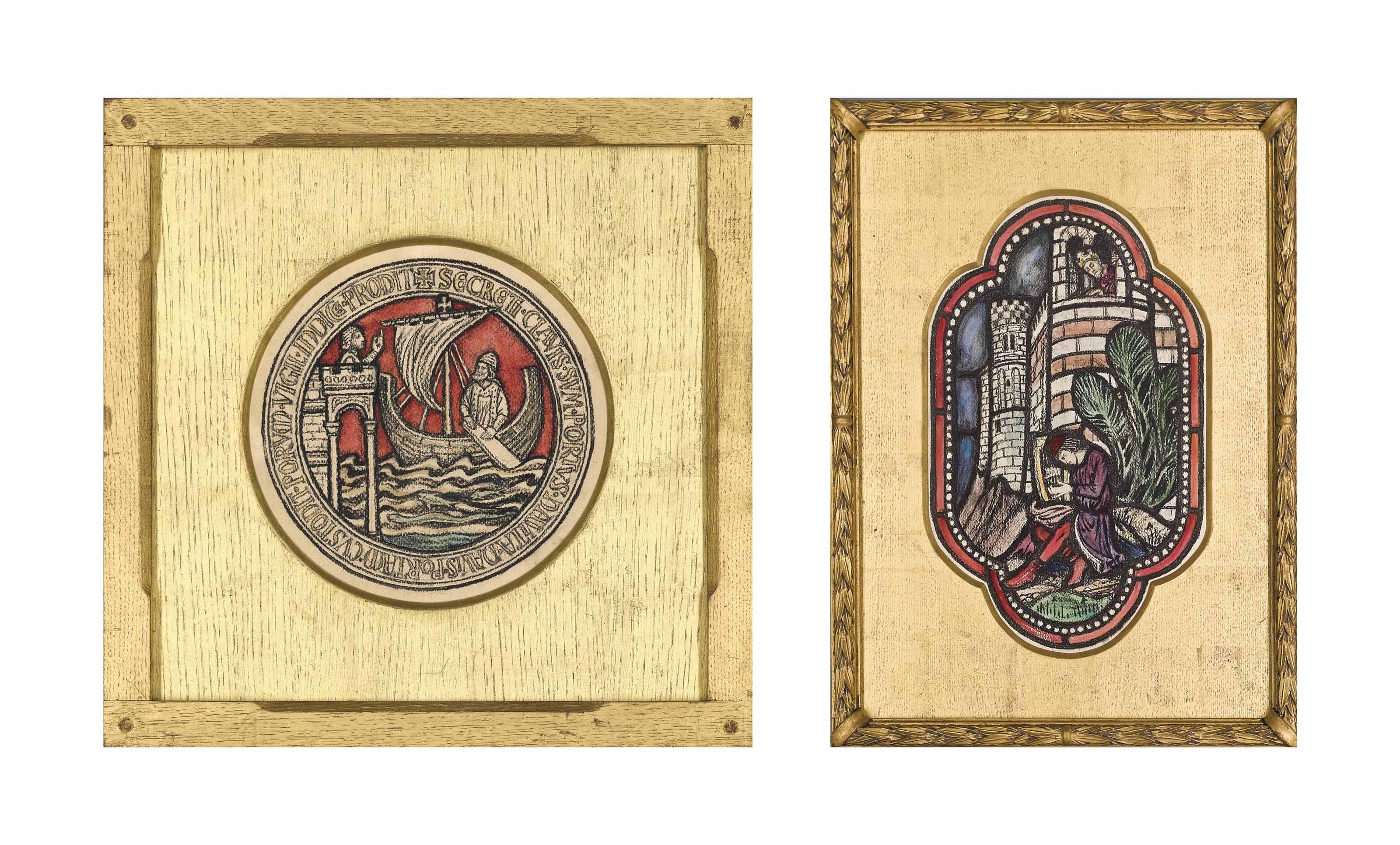 Sidney Harold Meteyard, R.B.S.A. - Five stained glass window designs including two for Red Lodge, Bristol (two illustrated)