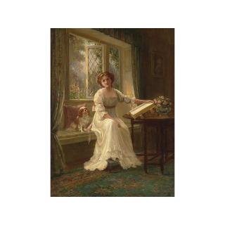 Sidney Percy Kendrick - A Portrait Of A Young Lady With Her King James Spaniel In A Window Seat