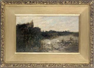 Sidney Pike, R.B.A., - Swans in a Thames backwater