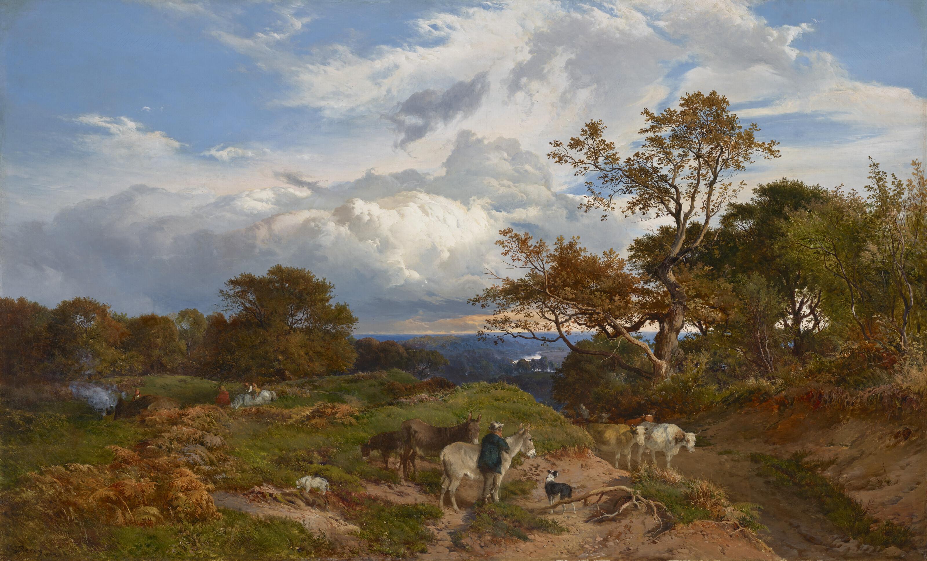 Sidney Richard Percy - Cattle and Drover with an Extensive River Landscape Beyond