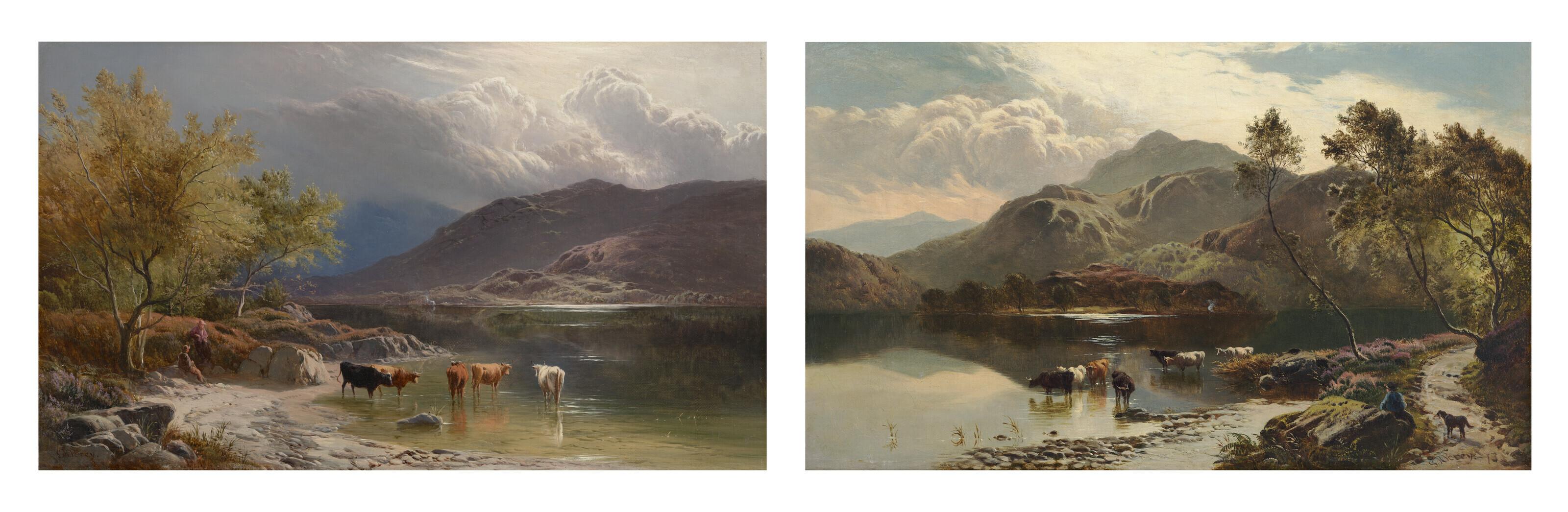 Sidney Richard Percy - Cattle watering by a loch; and Loch Katrine