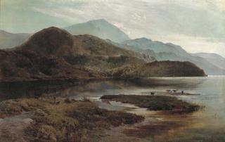 Sidney Richard Percy - Cattle watering in a mountainous landscape