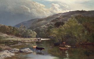 Sidney Richard Percy - Cattle watering in the River Lyn, North Devon