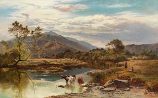 Sidney Richard Percy - River landscape with cattle watering