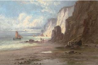 Sidney Yates Johnson - Figures On A Beach; And Waves Against The Rocks
