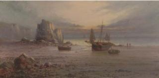 Sidney Yates Johnson - The sun setting over a rocky beach