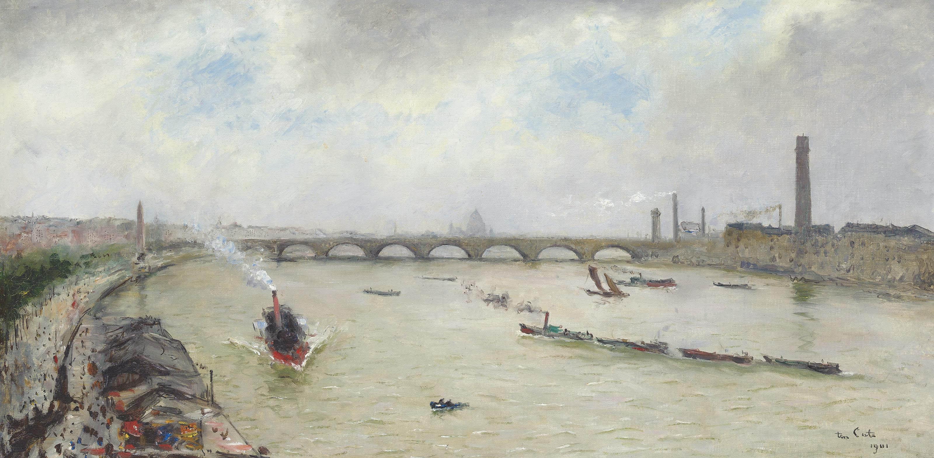 Siebe Johannes Ten Cate - A Busy Day On The Thames, Before Waterloo Bridge