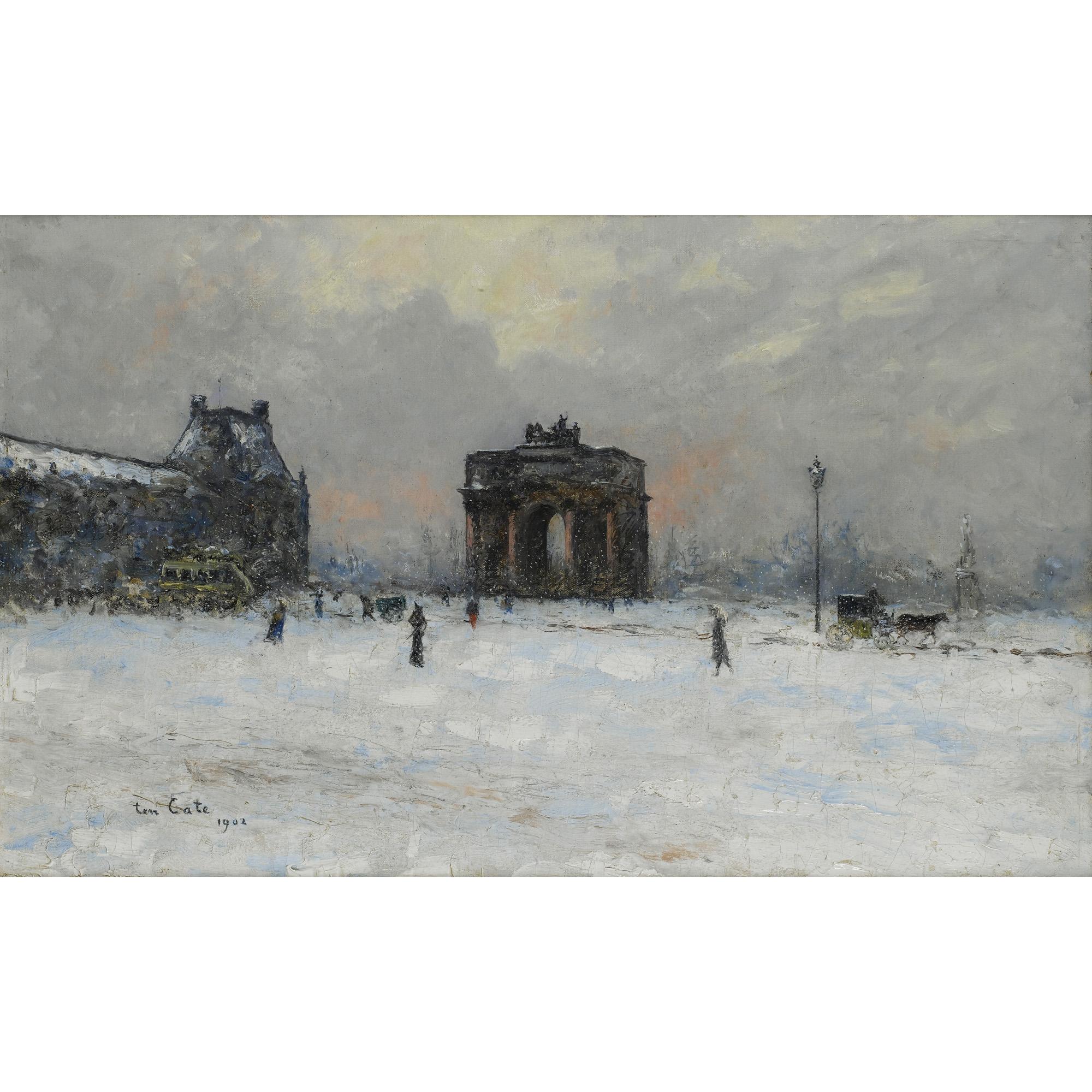 Siebe Johannes Ten Cate - Paris, Le Pavillon De Flore Et L\'Arc De Triomphe Du Carrousel Sous La Neigesiebe Johannes Ten Cate ; Paris, The Pavillon De Flore And The Arc De Triomphe Of The Carrousel ; Signed And Dated 1902 Lower Right ; Oil On Canvas