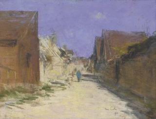 Siebe Johannes ten Cate - Une rue dans un village, un homme marchant avec une canne dans le fond