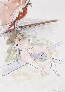 Siegfried Anzinger - Frau im Baum mit Vogel