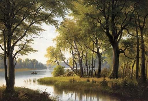 Siegfried Hass - Looking out from woodland to a rowing boat on a lake