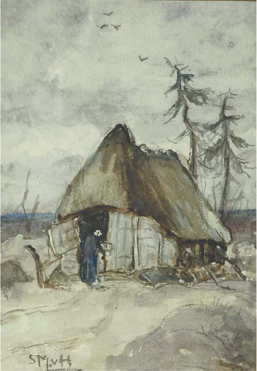 Sientje Mesdag-Van Houten - A peasantwoman by a shed on the heath