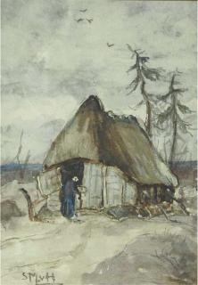 Sientje Mesdag-Van Houten - A peasantwoman by a shed on the heath
