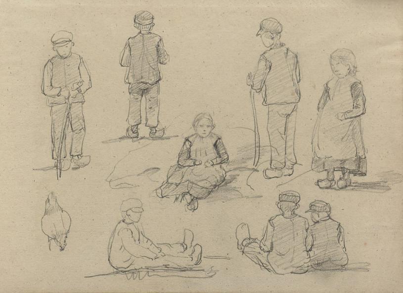 Sientje Mesdag-van Houten - the original leather portfolio with 97 drawings, watercolours and oil sketches, depicting mainly forest and figure studies, some works are by the hand of Barbara van Houten (1862-1950), some of the sketches are signed.