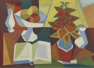 Siep van den Berg - A Book, A Plant And A Fruitbowl On A Table