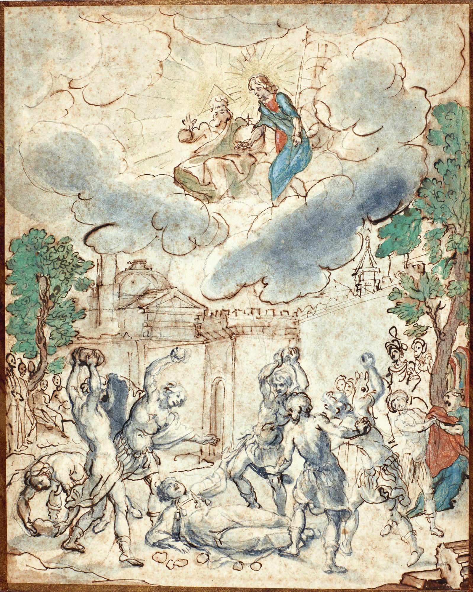 Sigismondo Coccapani - Recto: Martyrdom Of St. Stephen Verso: Sketch Of A Figure Lying In A Landscape