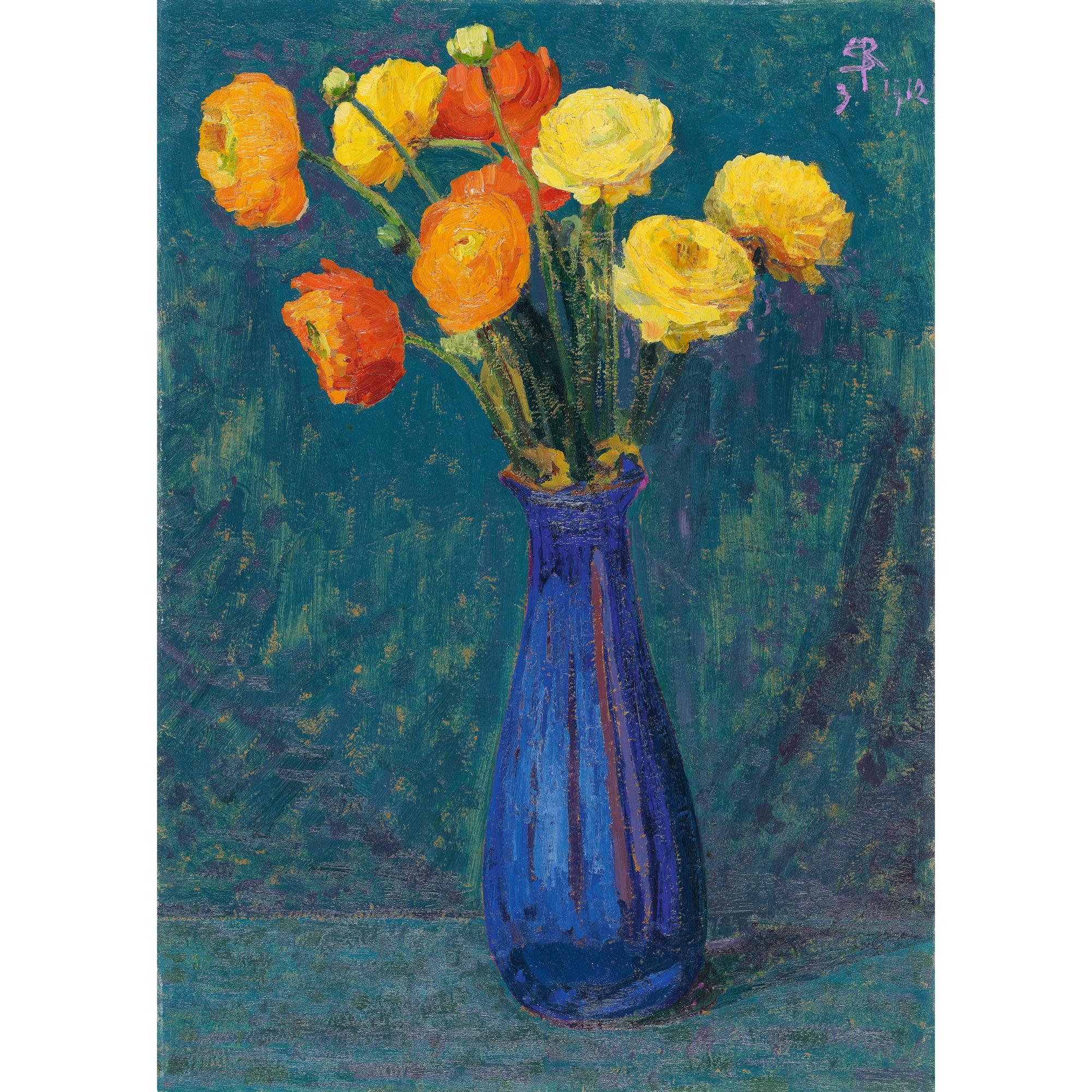 Sigismund Righini - Anemonen In Blauer Vase, 1912 Anemones In Blue Vase, 1912