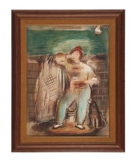 Sigmund Joseph Menkes - Man leaning against a wall (recto); landscape (verso)