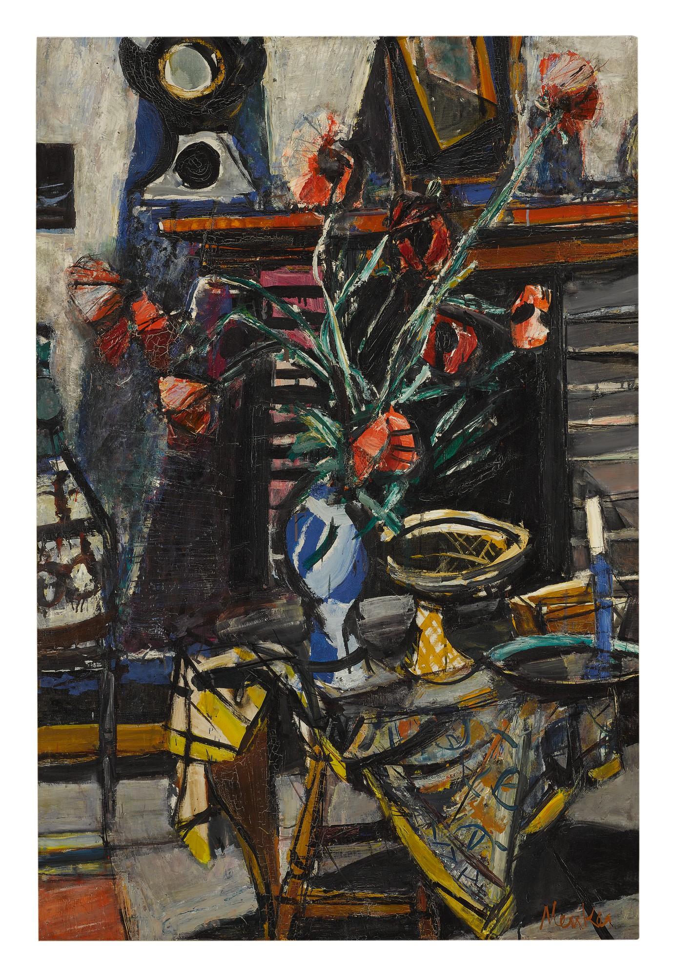 Sigmund Joseph Menkes - Still Life With Flowers And Bowl On A Table