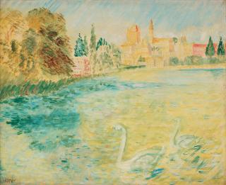 Sigrid Hjertén - Cityscape with swans in the lake