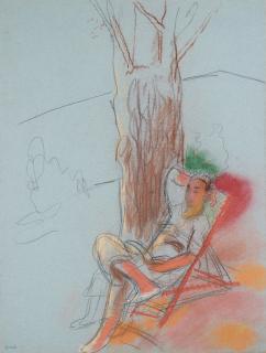 Sigrid Hjertén - Resting man in sun chair.
