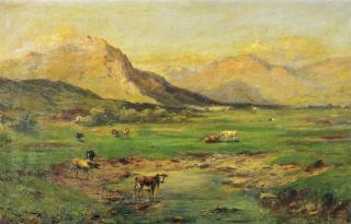 Silvio Poma - Paesaggio montano al tramonto