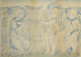 Simeon Solomon - Cupid And Amorini Targeting A Kneeling Woman