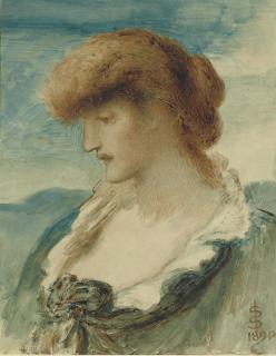 Simeon Solomon - Head of a woman with red hair, in profile to the left