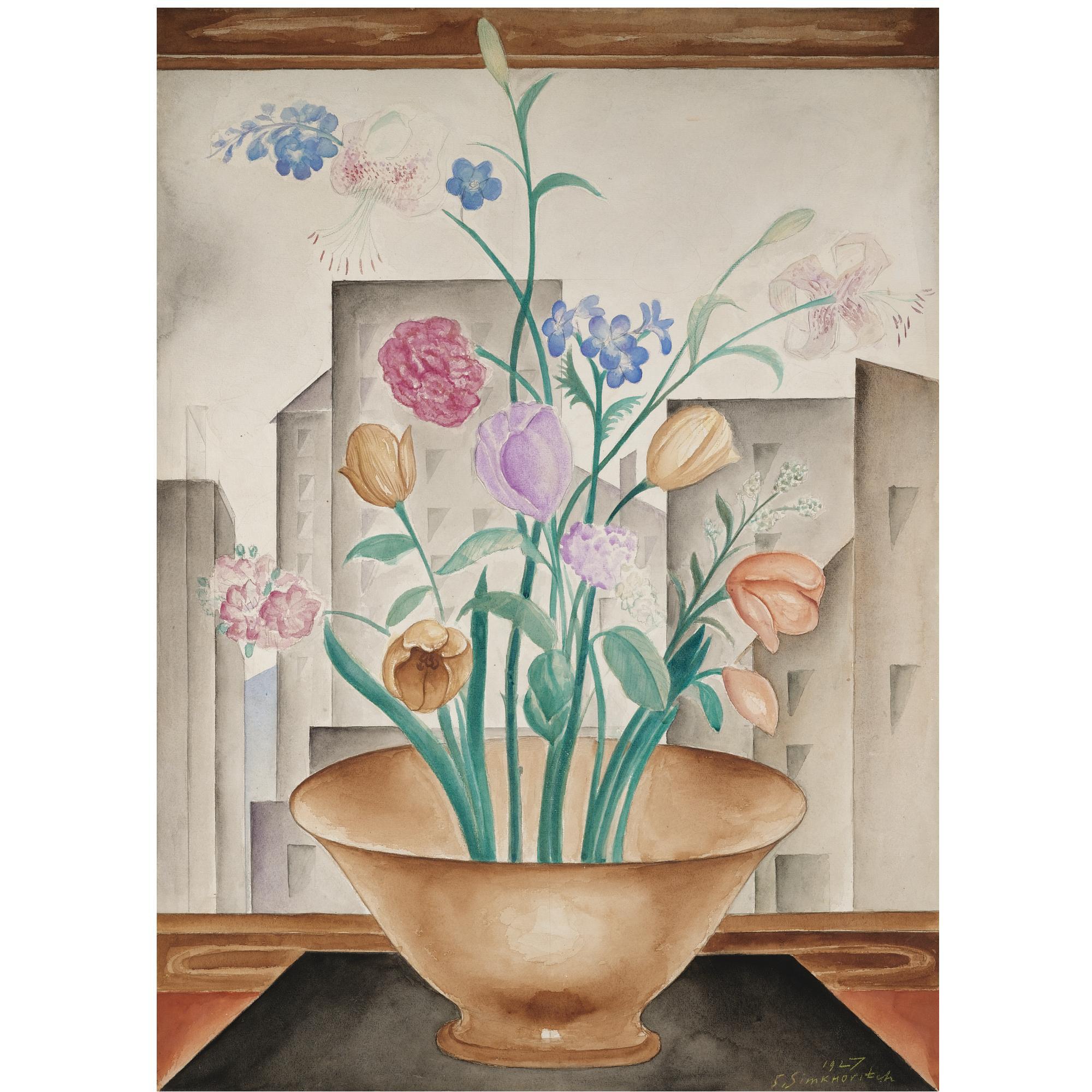 Simkha Simkhovitch - Flowers And Townscape