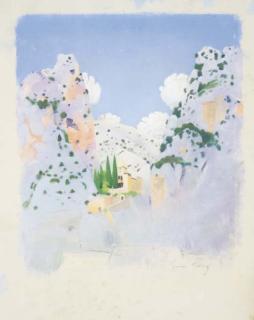 Simon-Albert Bussy - Un Paysage Rocheux Avec Une Église Fortifiée Au Centre