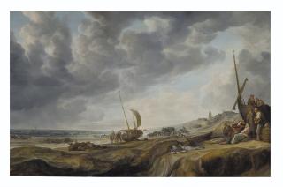 Simon De Vlieger - The beach at Scheveningen with fishermen