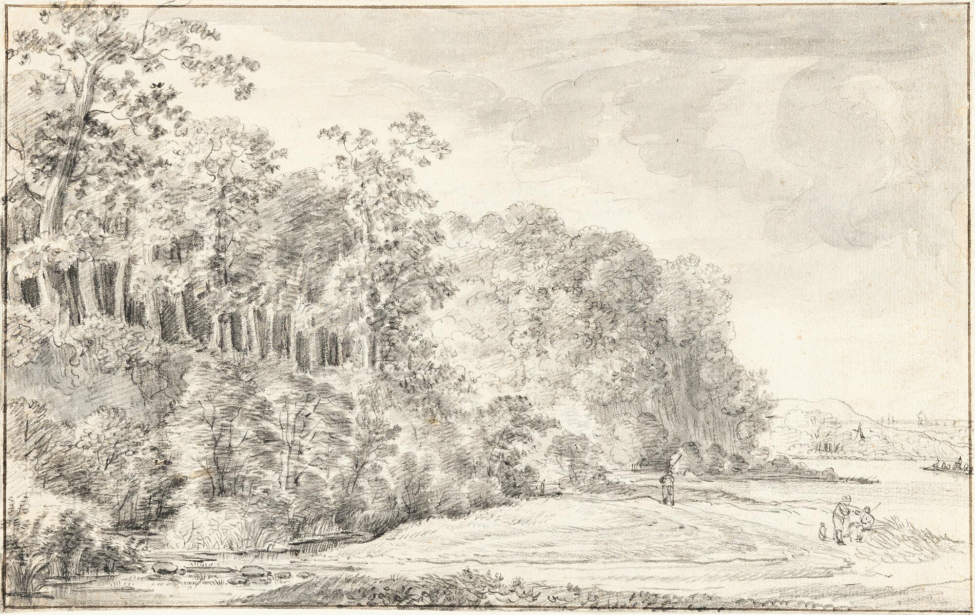 Simon de Vlieger - Waldlichtung mit Wanderern auf einem Feldweg