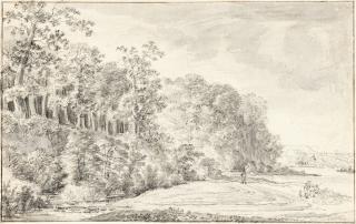 Simon de Vlieger - Waldlichtung mit Wanderern auf einem Feldweg