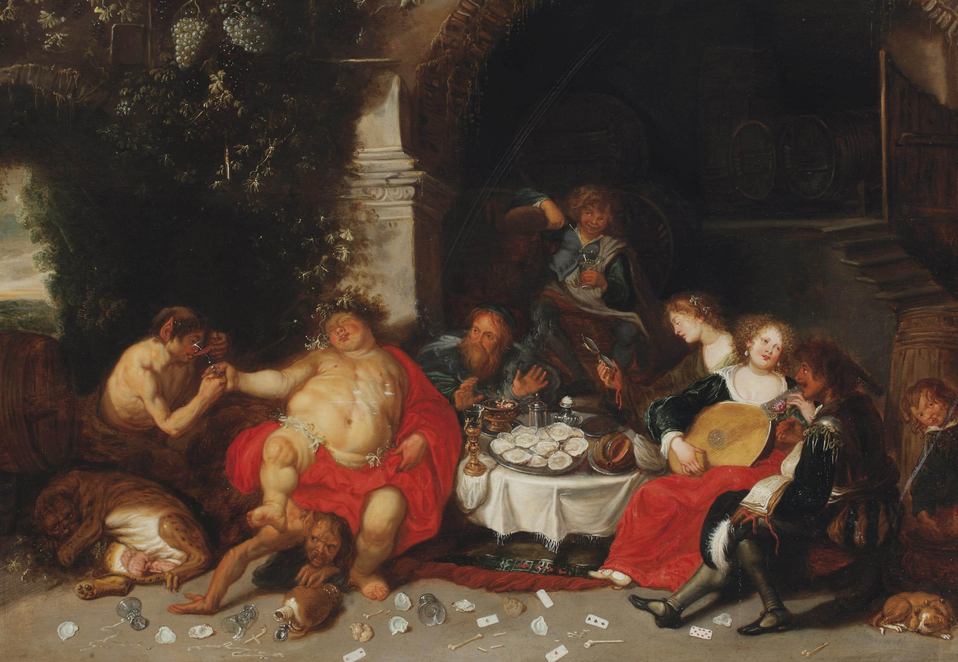 Simon de Vos - A bacchanal in a grotto