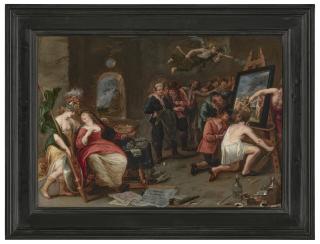 Simon de Vos - Minerva and Mercury protecting Painting against Ignorance and Calumny