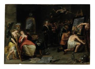 Simon de Vos - Minerva and Mercury protecting Painting against Ignorance and Calumny