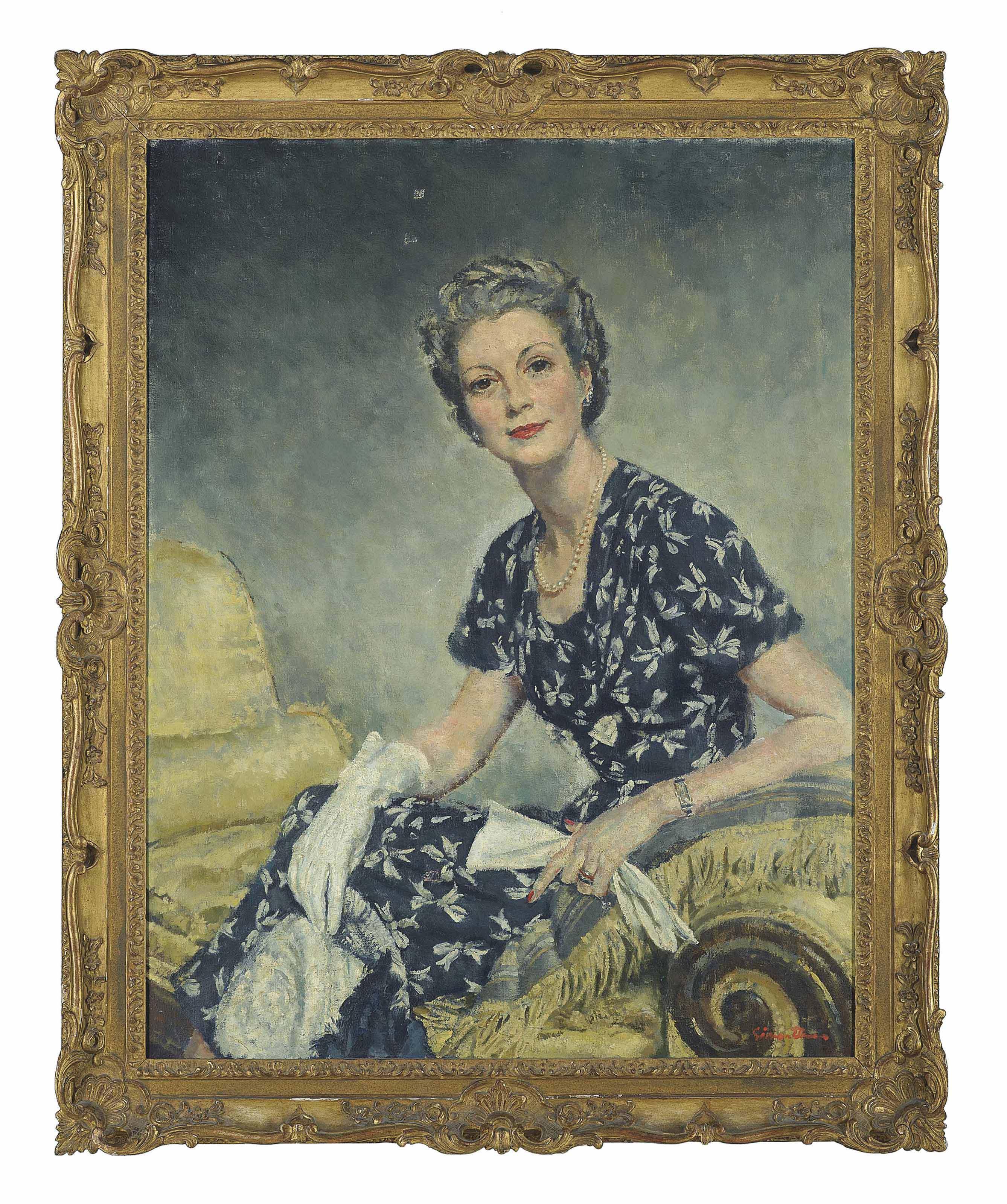 Simon Elwes, R.A. - Portrait Of Mrs Frederick Roberts, Née Dilly Swinburne Johnson (1906-1993)