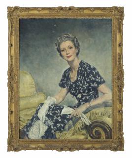 Simon Elwes, R.A. - Portrait Of Mrs Frederick Roberts, Née Dilly Swinburne Johnson (1906-1993)