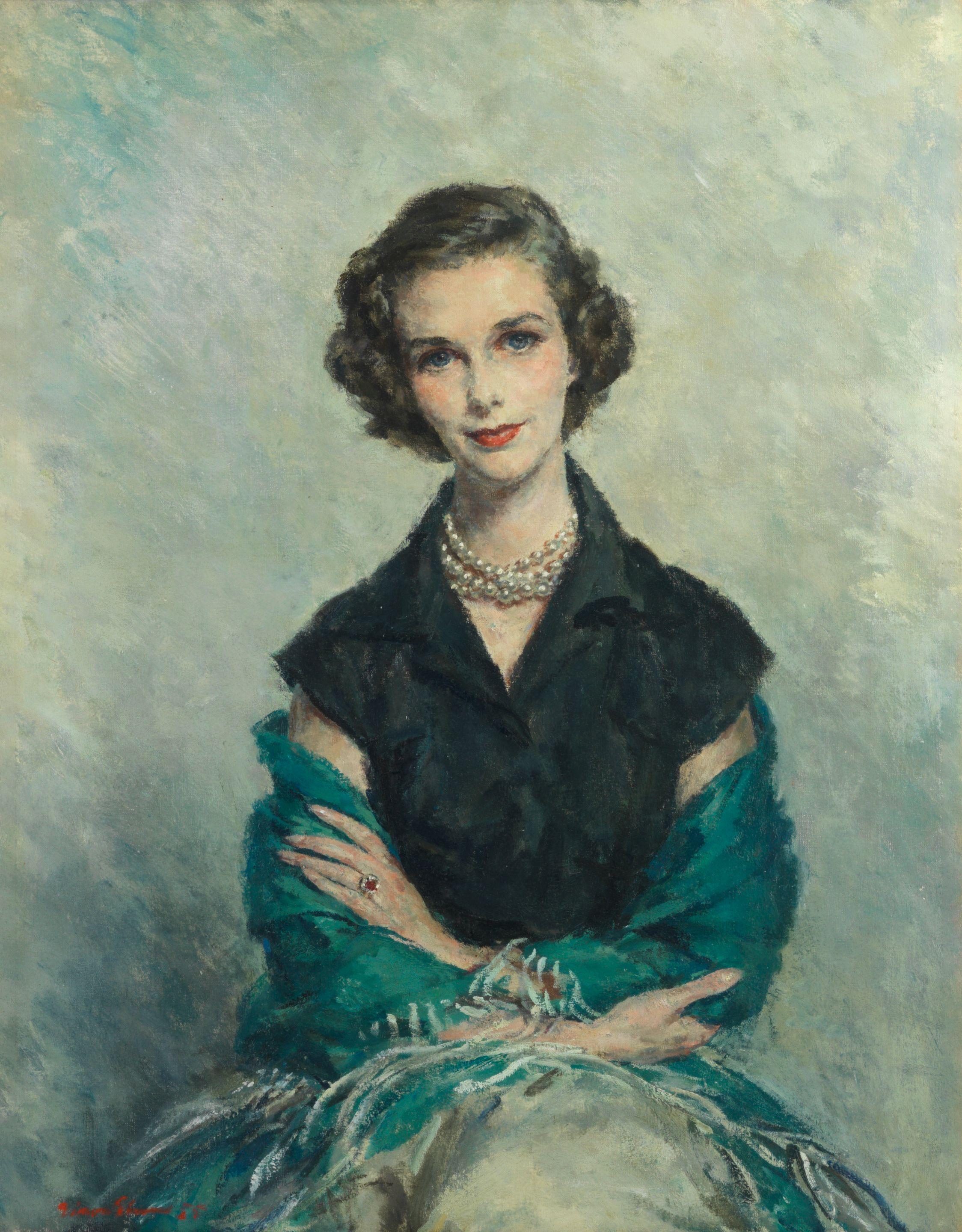 Simon Elwes - Portrait of Susan Leslie in a blue shawl