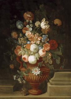 Simon Hardimé - Flowers In A Terracotta Vase On A Stone Ledge