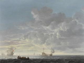 Simon Jacobsz. de Vlieger - A herring fleet with a man-o\'-war offshore in a light chop and gentle breeze