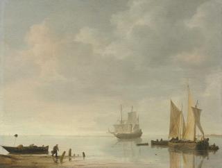 Simon Jacobsz. de Vlieger - Coastal Scene With Ships Resting On Calm Waters
